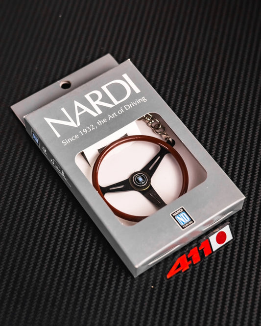 Nardi Steering Wheel Keychain - Black Spoke Wood Grip